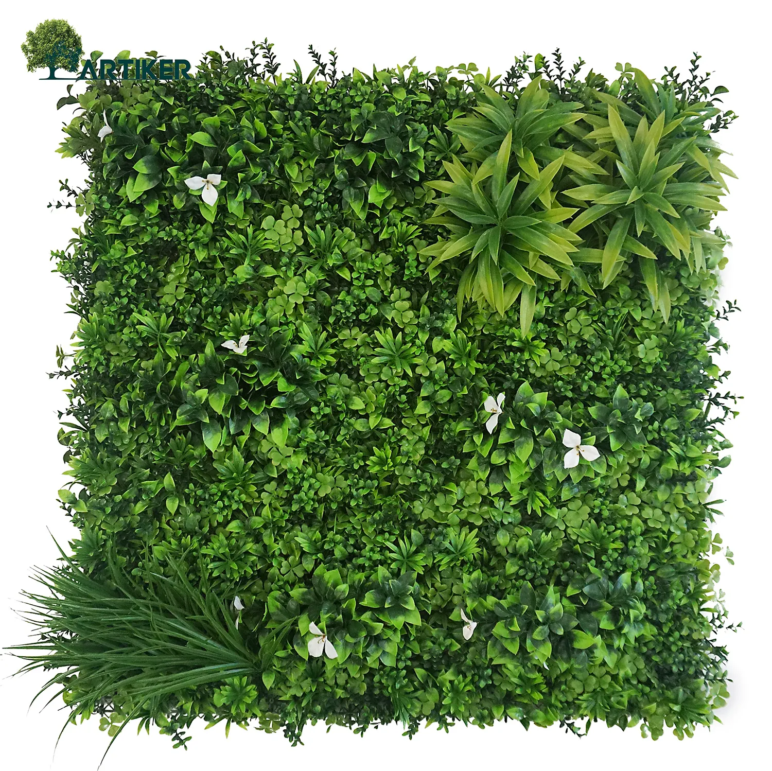 Décoration de plantes artificielles pour mur vert d'extérieur Décoration d'herbe et de fleurs en plastique certifiées UV Feuillage artificiel Art mural