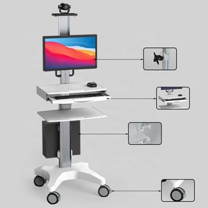 Carro redondo médico Carro médico con soporte para monitor Bandeja para teclado y ruedas para hospital Clínica Oficina en casa - Product Image 3