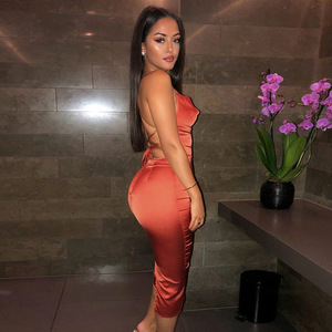 10% in raso al Neon con lacci lungo abito Midi da <span class=keywords><strong>donna</strong></span> aderente a schienale elegante abiti da discoteca Sexy 2023 vestito da cena estiva - Product Image 5