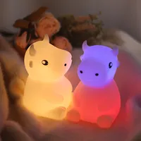 ילדים לילה אור LED תינוק סיליקון פרה נייד צבעוני למחוא חיישן מנורה, נטענת/צבע שינוי חמוד בעלי החיים לילה מנורה
