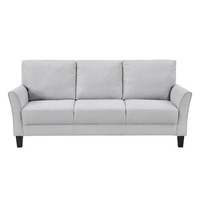 Sofá Moderno Xumo de Tela Gris Claro, Tres Plazas, Cuadrado, Convertible, 79 Pulgadas, Patas de Madera Cónicas Negras, Lavable, para Villa o Apartamento
