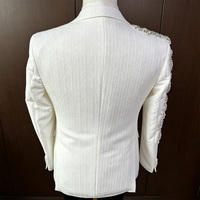 Costume 3 Pièces Homme Grande Taille Brillant avec Strass, Veste, Gilet et Pantalon Faits Main Ornés de Paillettes et Perles, Simple Boutonnage, pour Bal de Promo, Smoking, Mariage et Fêtes
