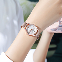 Montre-bracelet de luxe personnalisée pour femme avec bracelet en alliage, cuir et acier inoxydable, cadran à aiguilles et double calendrier