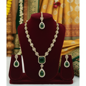 Bulk Quantity <b>Gold</b> Plated Vintage Long Kundan Necklace <b>Set</b> Earrings Maang Tikka Green Indian Bridal Jewelry Women Wedding Party - Product Image 3