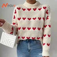 Pull ras du cou tricoté décontracté pour femmes Pull jacquard cœur ample avec broderie sur le devant pour l'hiver et l'automne Service OEM