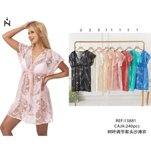 Vestido de playa ajustable con forma de hoja, traje de baño para mujer, moda de verano, ligero, transparente, con patrón de encaje - Product Image 3