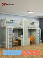 Lit superposé en métal avec bureau et armoire de rangement, ensemble de meubles de dortoir gain de place pour appartement et chambre à coucher