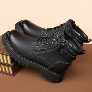Martin Boot Men Ankle <b>Round</b> <b>Toe</b> Flat <b>Heel</b> Plush Lining Rubber Outsole Anti Slip Rivet Decor Solid Style Winter Fashion - Product Image 4