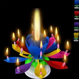 Инновационная музыкальная вращающаяся свеча в виде цветка лотоса для вечеринки, Свеча для украшения торта «сделай сам» на день рождения, подарки для свадебной вечеринки