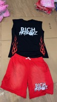 Conyson Summer Casual Men Sets Two Piece Knitted Raw Edge Sleeveless T-shirt With Acid Wash Sweat Shorts Custom Shorts Sets