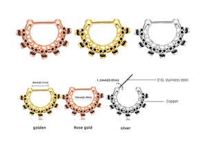 Anneau <span class=keywords><strong>de</strong></span> <span class=keywords><strong>nez</strong></span> double en acier inoxydable massif plaqué or, style <span class=keywords><strong>indien</strong></span>, avec strass et chaînes noires pendantes, modèle droit - Product Image 2