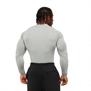 Men's <b>Long</b> <b>Sleeve</b> Compression Shirt Solid Gray O-Neck Slim Fit Quick Dry Knitted Polyester Sporty Workout <b>Top</b> - Product Image 3