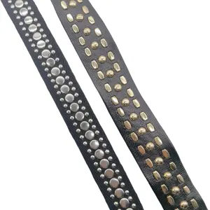 Newfangled Garment Clothing Accessories Cotton Webbing And Leather Lace Rivet Studded Black Cotton Tape