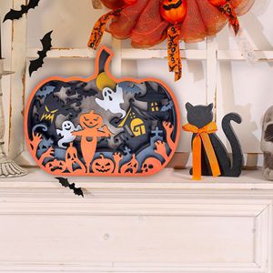 Décoration de bureau d'Halloween : Citrouille multicouche simulée avec fantôme de maison hantée et épouvantail - Product Image 3