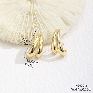 Boucles d'oreilles géométriques en forme de C, en alliage de zinc doré et argenté, bijoux de mode unisexe - Product Image 3