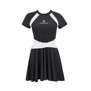 Novo Produto Ldeas logotipo Personalizado Manga Curta Simples Restraint Belt Saia Sports Swimsuit Beach Dress