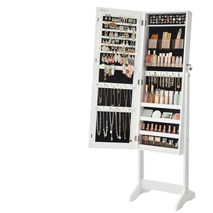 Organisateur de bijoux moderne, miroir sur pied pour coiffeuse, miroir mural rotatif à 360° en bois blanc pleine longueur - Product Image 2