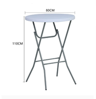 Table ronde pliante portable en HDPE de 80 cm de haut pour extérieur, jardin, patio, café, bistrot, fête, événement, table de bar ronde en plastique
