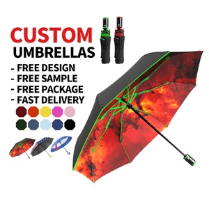 Customizable Modern 3-Fold Fully-Automatic Windproof <b>Umbrella</b> with Colorful Ribs Logo Printing for Business Gifts Straight Style - Product Image 1