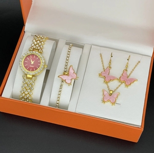 Conjunto de Reloj de Cuarzo Glamuroso con Diseño de Dibujos Animados Antiguos para Mujer, con Caja de Regalo, Pulsera, Collar, Pendientes y Anillo, 5 Piezas de Joyería - Product Image 4