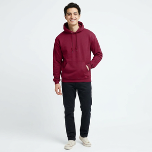 Sweat à capuche polaire coupe droite en mélange polyester/coton avec ourlet brut court et finition unie pour homme – Collection Hiver (Vente en gros) - Product Image 1