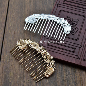 Pure Copper Dragon Pattern <b>Hair</b> <b>Comb</b> 15x5cm Silver Plated Ancient Style Hairpin DIY Accessory - Product Image 4