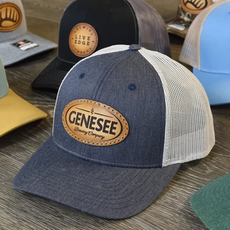 Parche de cuero con logotipo personalizado para hombre, gorra de béisbol con logotipo personalizado, Vintage, 6 paneles, malla plana, deportes de Surf, Gorros, camionero, Snapback