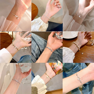 Bracelets vintage en fer électroplaqué avec perles, en forme de cœur, chiffres romains, carrés, cinq fleurs et étoiles - Product Image 4