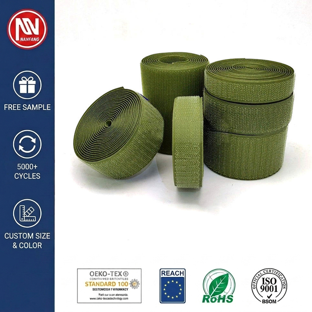 25MM Green 100% Nylon Strong Viscosity Hook Loop Tape Reusable Sew on Hook &Loop for Uniforms Bags and Outdoor Accessories
