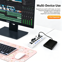 Hub USB multiport 3.0 à 7 ports, adaptateur OTG, accessoires informatiques avec adaptateur secteur