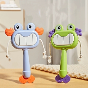 Wholesale Cartoon Crab Frog Baby Rattle <b>Drum</b> Teether Toy Double-sided Hand <b>Drum</b> Biteable Silicone Teething Bottom - Product Image 2