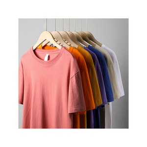 205g verano algodón manga corta personalizado hombres color sólido suelto cuello redondo gran tamaño hombres camiseta base al por mayor - Product Image 1