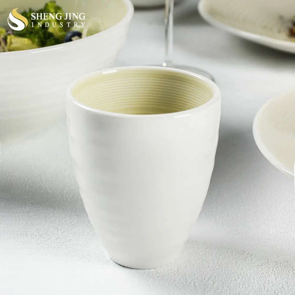 Nordic Style 200ML Ceramic Coffee Grounds Cup Unique round Beige Glaze with White Inside Handmade European Tea Cup