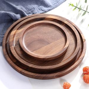 <b>Black</b> Walnut Wood Round <b>Plate</b> Set 3Pcs For Snacks Party Hotel Use - Product Image 2