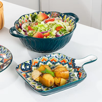 LOMATO – Services de table en céramique et porcelaine vertes style bohème – Assiettes et bols émaillés durables et écologiques à motif végétal – En stock pour les entreprises