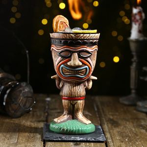 Tazas Tiki de cerámica pintadas a mano con acabado antiguo, estatua de bruja personalizada, fabricante de tazas Tiki OEM - Product Image 1