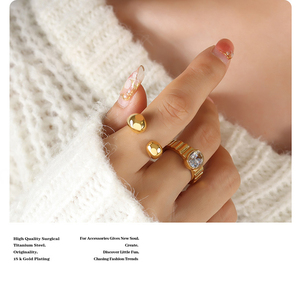 Bijoux fantaisie de haute qualité, créatifs, plaqués or 18 carats, en acier inoxydable, bague ouverte réglable en forme de goutte d'eau pour femmes - Product Image 5