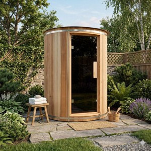 High Quality Modern Outdoor Sauna Room 3 to 4 Person Steam Sauna Harvia Stove Acrylic Waterproof Roof Solar Powered Eco-Friendly - Product Image 1