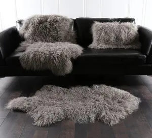 Mongolian Tibet Lamb Rug Grey Sheepskin Lambskin Fur Hide Pelt Wool Carpet For Car