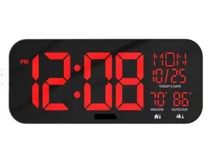 Large Digital LED Mirror Clock with Indoor/Outdoor Temperature High Quality LED Wall Clock