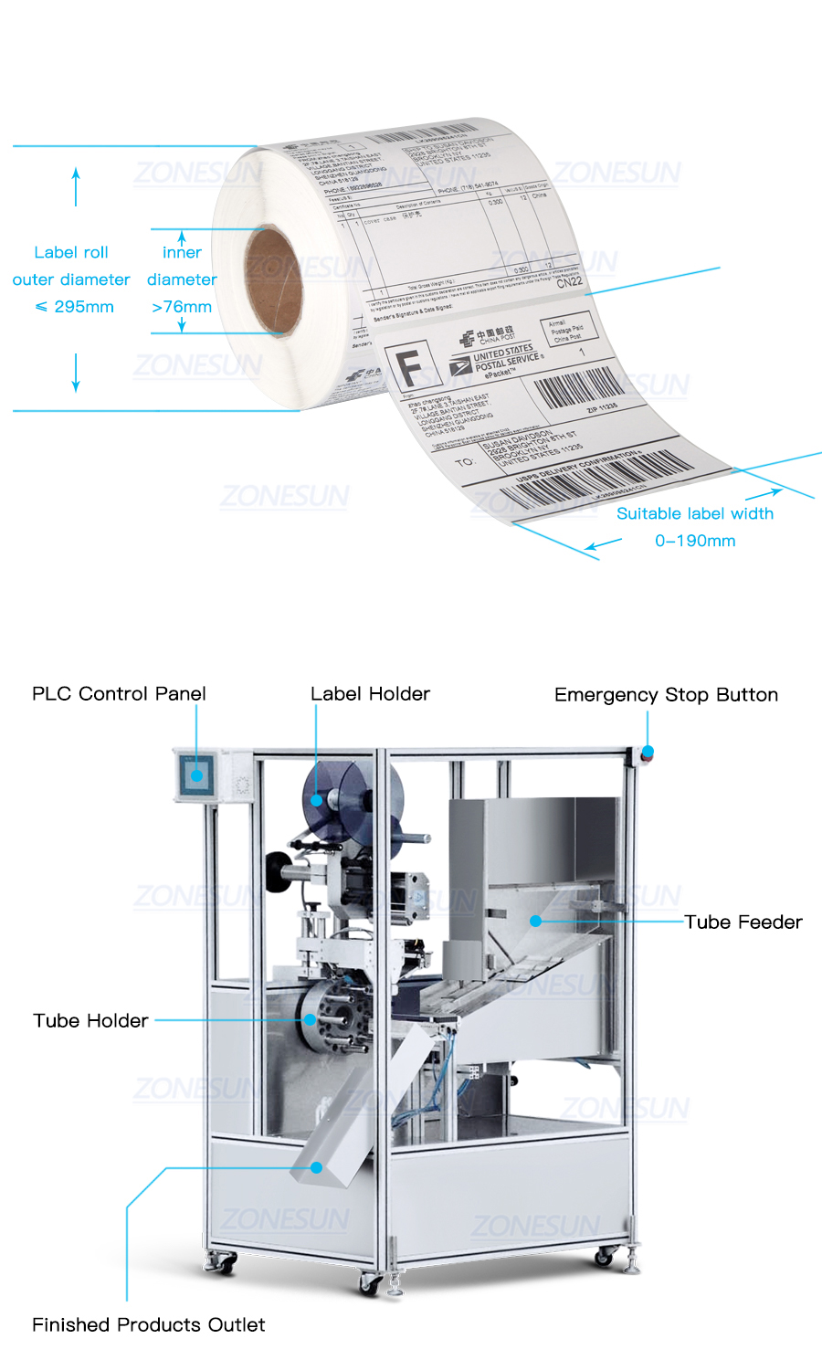 ZONESUN ZS-TB160T Automatic Round Soft Plastic Tube Labeling Machine