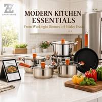 ZHEN NENG 12-teiliges Edelstahl-Kochgeschirr-Set mit Glasdeckeln Dreifachboden Modernes Design für Gasherde - Kochutensilien für Zuhause