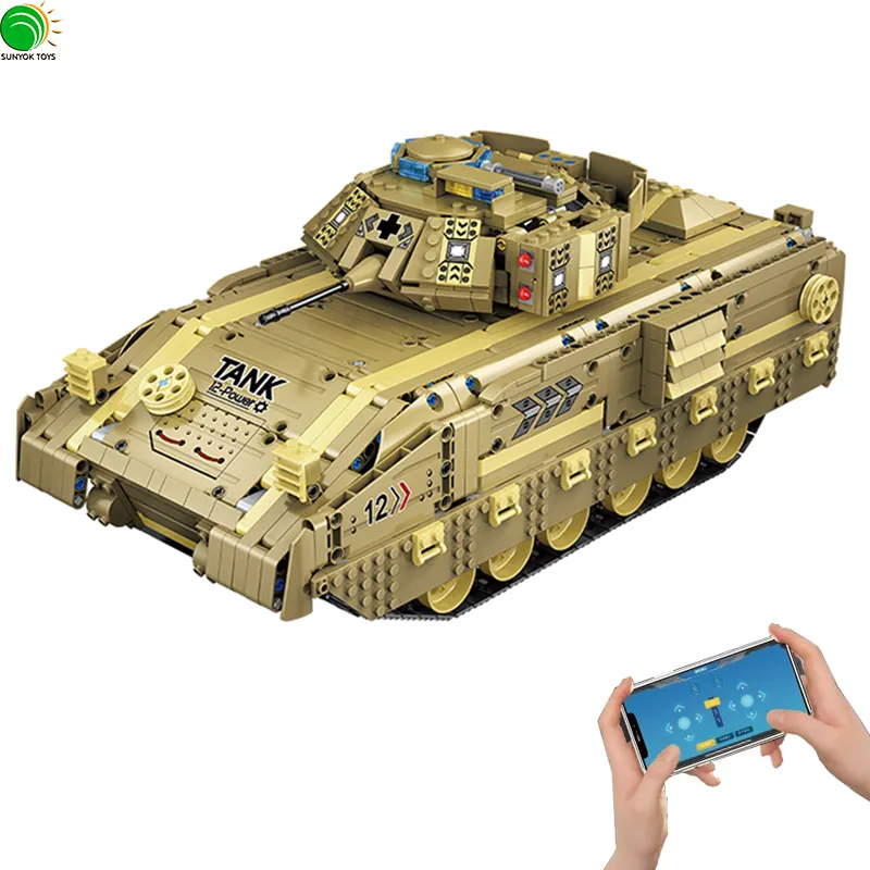 Moyu High-Tech Electric Remote Control Military M2A2 Infantry Armored Tank Army Building Block Brick Car Toys