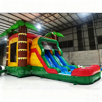 Structure gonflable commerciale à louer avec toboggan aquatique, style palmier tropical, pour enfants, avec souffleur