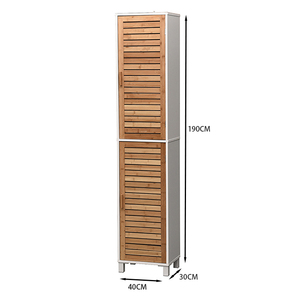 ארון רחצה מודרני גבוה מעץ בגודל דק עם מדפים ו-2 דלתות - Product Image 5