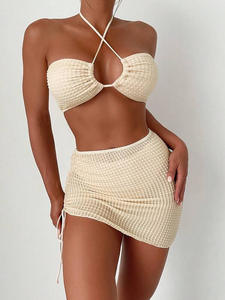 2025 verano moda personalizada Mujer dos piezas Sexy ropa de playa Color sólido Bikinis conjunto de talla grande traje de baño - Product Image 2