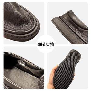 Mocasines de cuero genuino para hombre, color negro liso, tacón bajo, transpirables, para ir al trabajo, conducir, estilo juvenil - Product Image 5