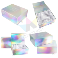 Boîte cadeau personnalisée nouvelle tendance emballage de sel de bain boîte de papier holographique magnétique irisé pour sous-vêtements durs avec insert en satin