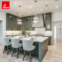 Meubles de cuisine Allandcabinet modernes en laque verte brillante, armoires de cuisine fines de style Shaker en MDF avec évier intégré