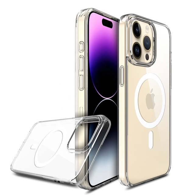 WOWCASE Transparent Wireless Charging Phone Case TPU PC Clear Magnetic Phone Case for iPhone 15 Por Mobile Phone Case Back Cover